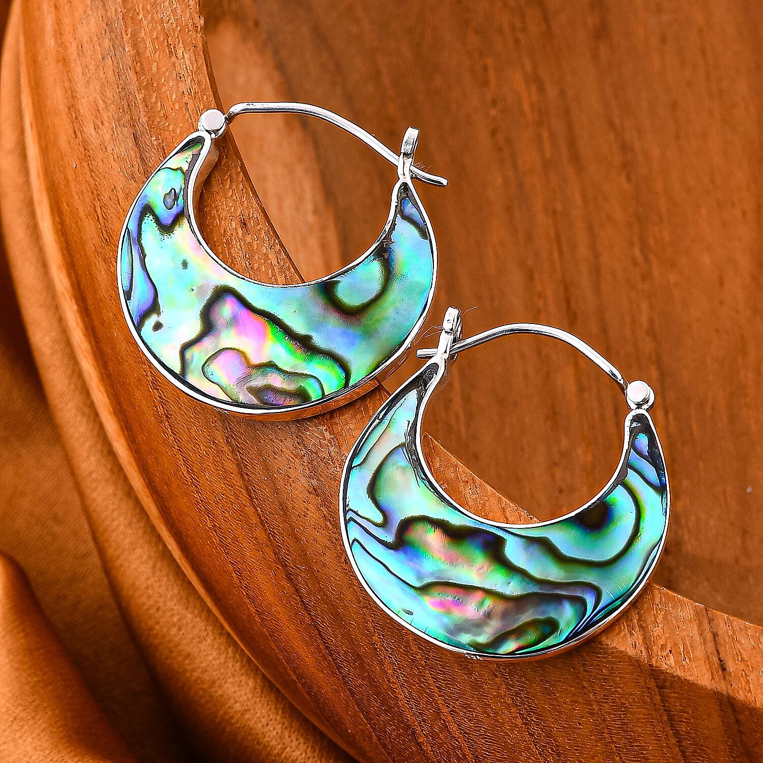Abalone Shell Earring with Clasp in Sterling Silver Abalone Shell Earring with Clasp in Sterling Silver