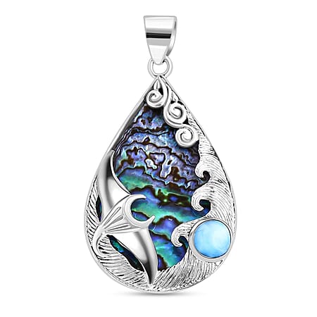 Abalone Shell, Larimar Sealife Pendant in Sterling Silver 11.57 ct.