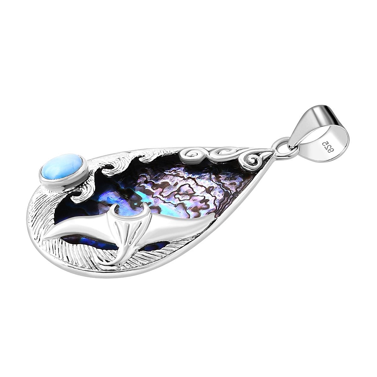 Royal Bali Collection - Abalone Shell,Larimar Pendant Sterling Silver 11.57 Ct