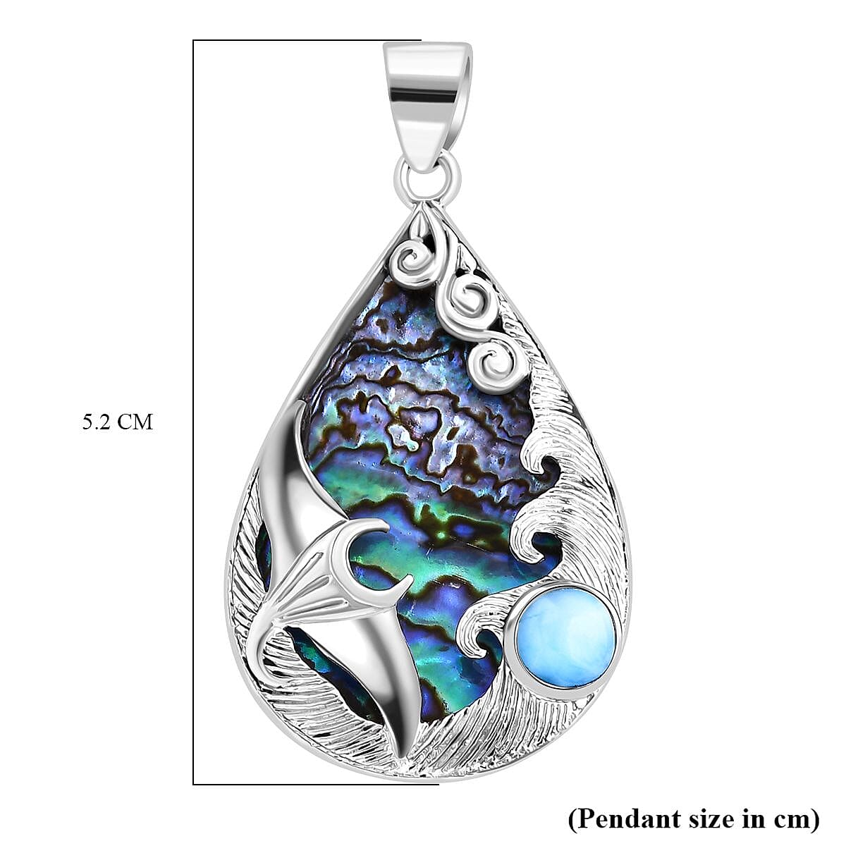 Royal Bali Collection - Abalone Shell,Larimar Pendant Sterling Silver 11.57 Ct