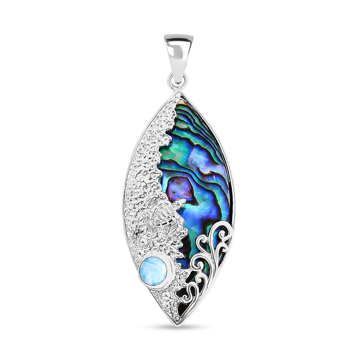 Abalone Shell & Larimar Pendant in Sterling Silver 9.04 Ct.
