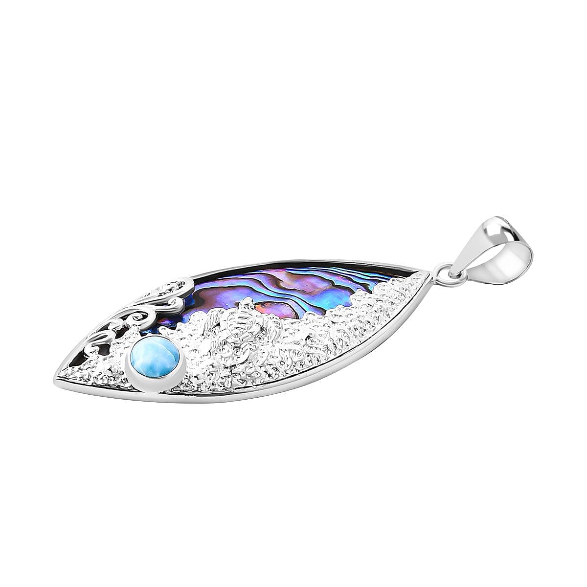 Abalone Shell & Larimar Pendant in Sterling Silver 9.04 Ct.