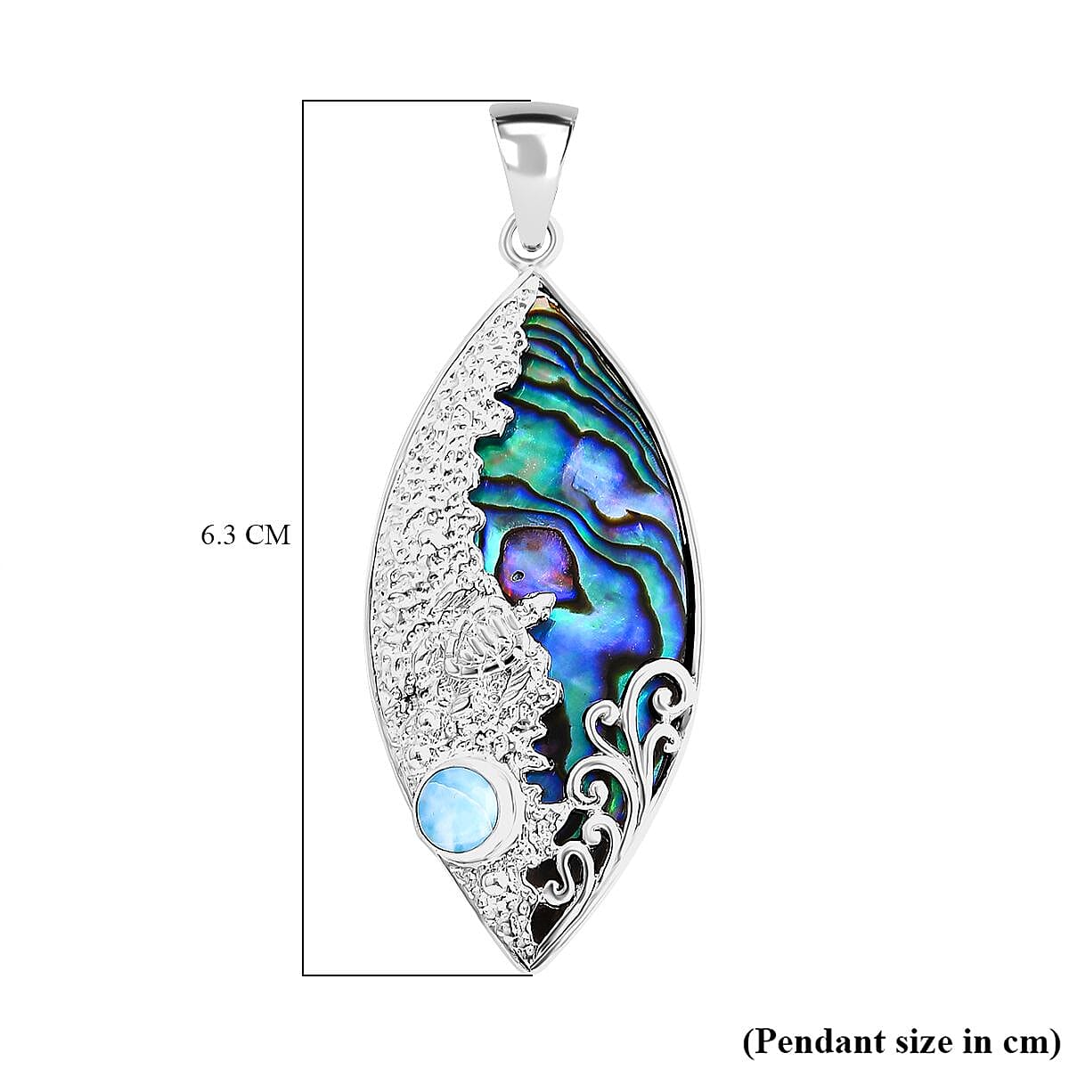 Abalone Shell & Larimar Pendant in Sterling Silver 9.04 Ct.