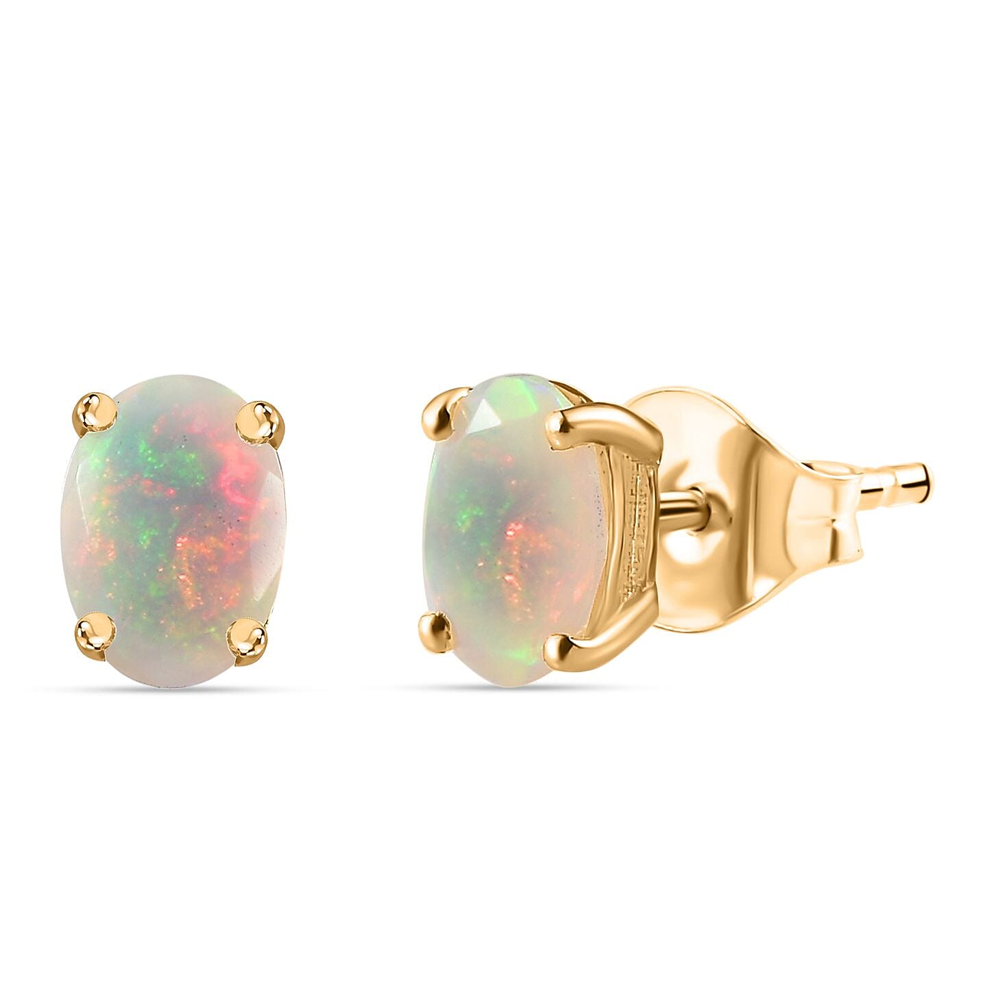 Ethiopian Welo Opal Stud Earrings in 18K Vermeil YG Plated Sterling Silver
