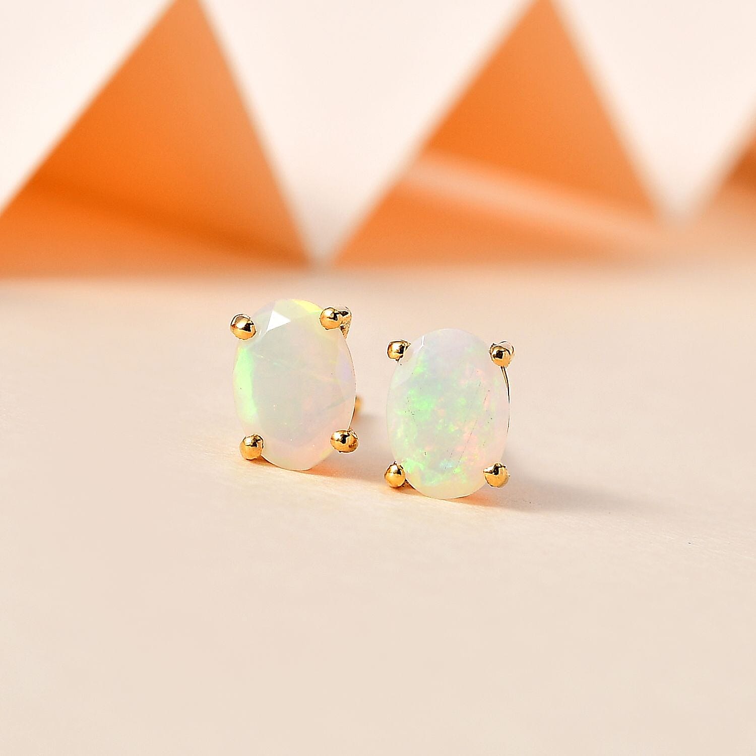 Ethiopian Welo Opal Stud Earrings in 18K Vermeil YG Plated Sterling Silver