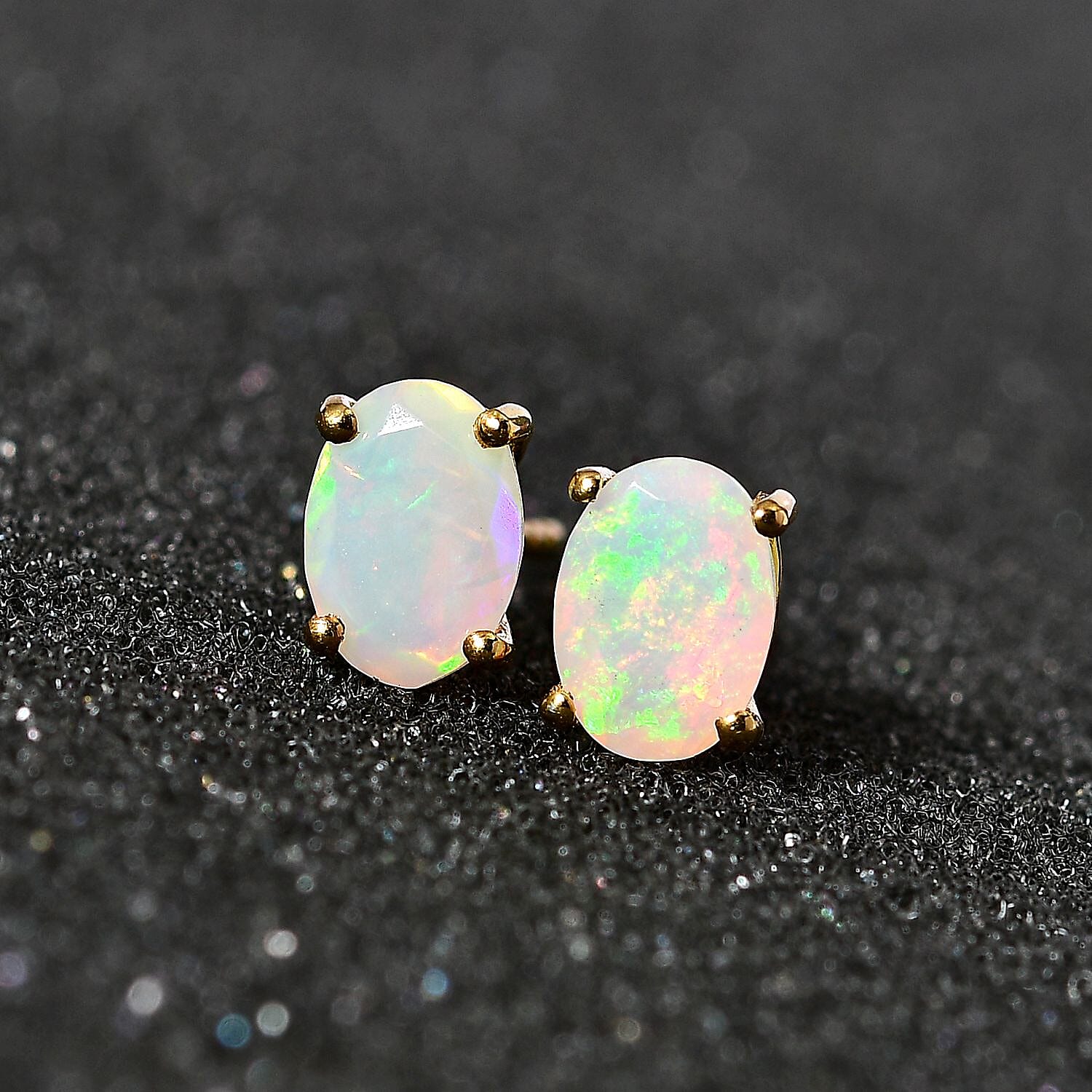 Ethiopian Welo Opal Stud Earrings in 18K Vermeil YG Plated Sterling Silver
