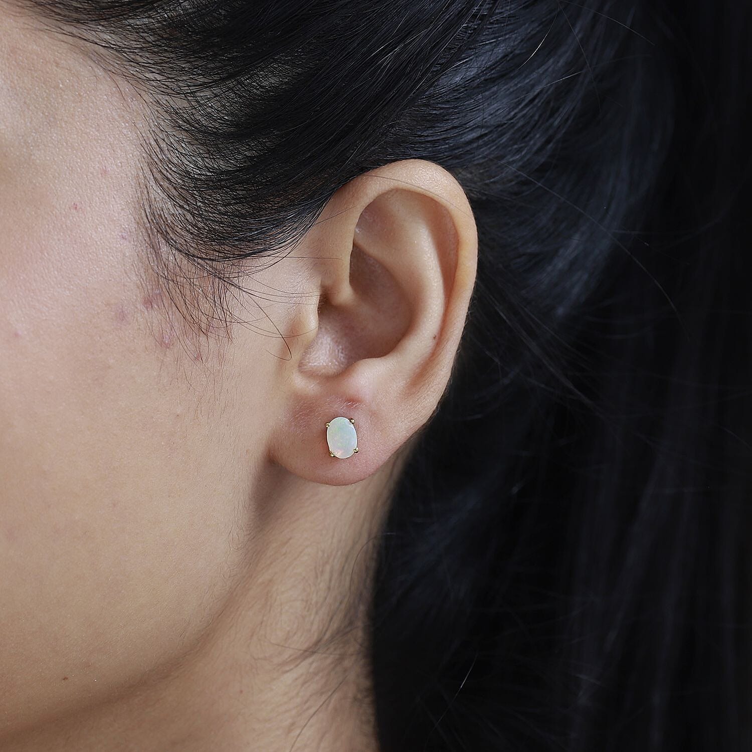 Ethiopian Welo Opal Stud Earrings in 18K Vermeil YG Plated Sterling Silver