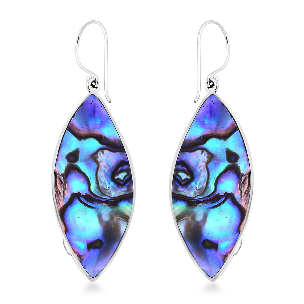 Royal Bali Collection - Abalone Shell,Larimar Hook Earring Sterling Silver 9.72 ct