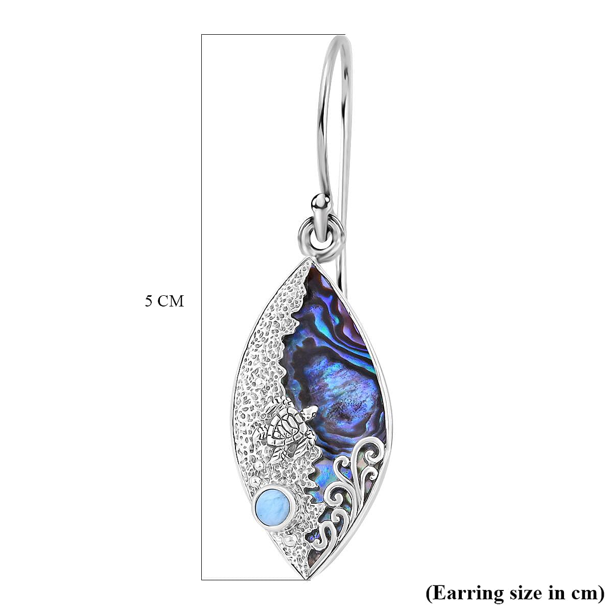 Royal Bali Collection - Abalone Shell,Larimar Hook Earring Sterling Silver 9.72 ct