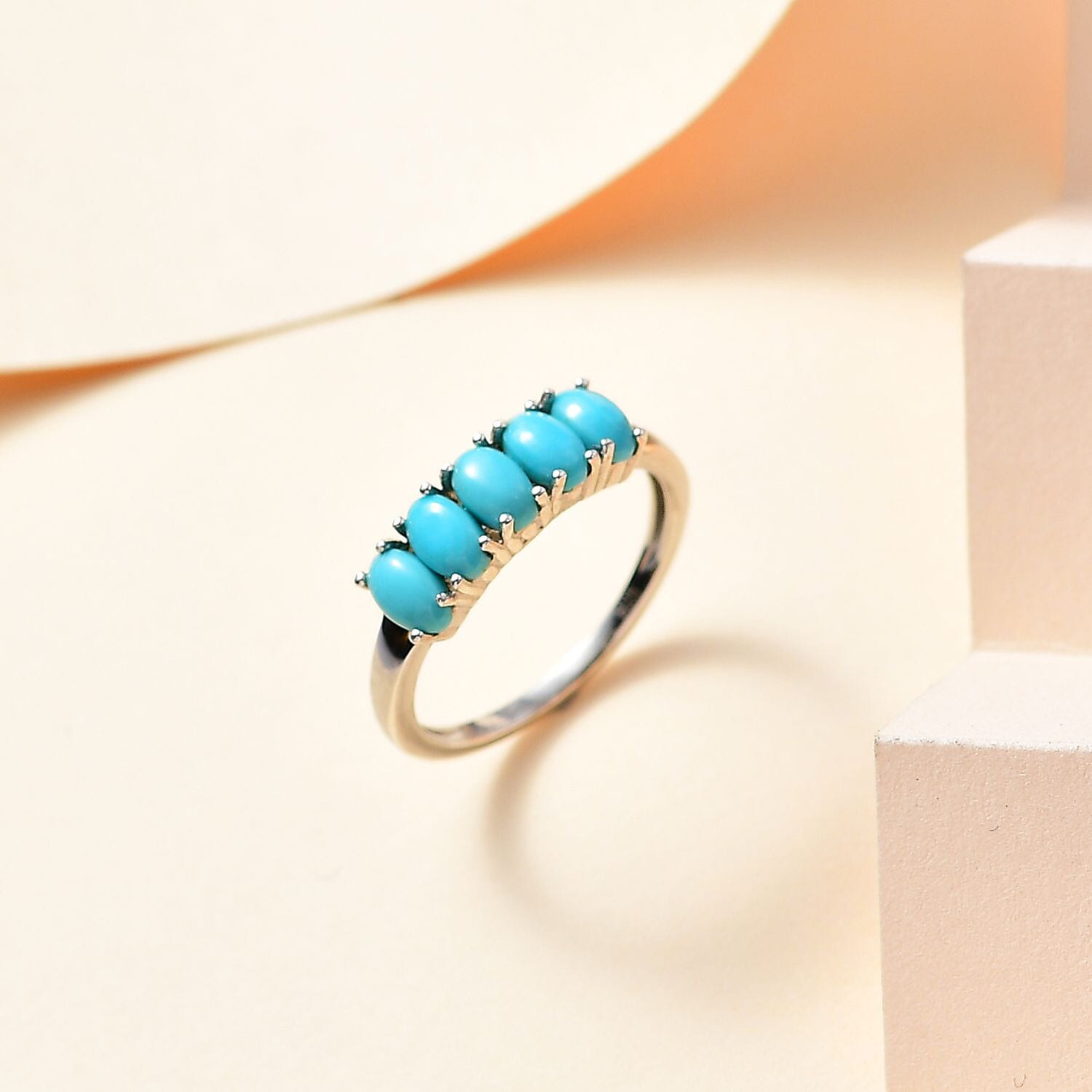 Arizona Sleeping Beauty Turquoise 5 Stone Ring in Platinum Overlay Sterling Silver 1.20 Ct