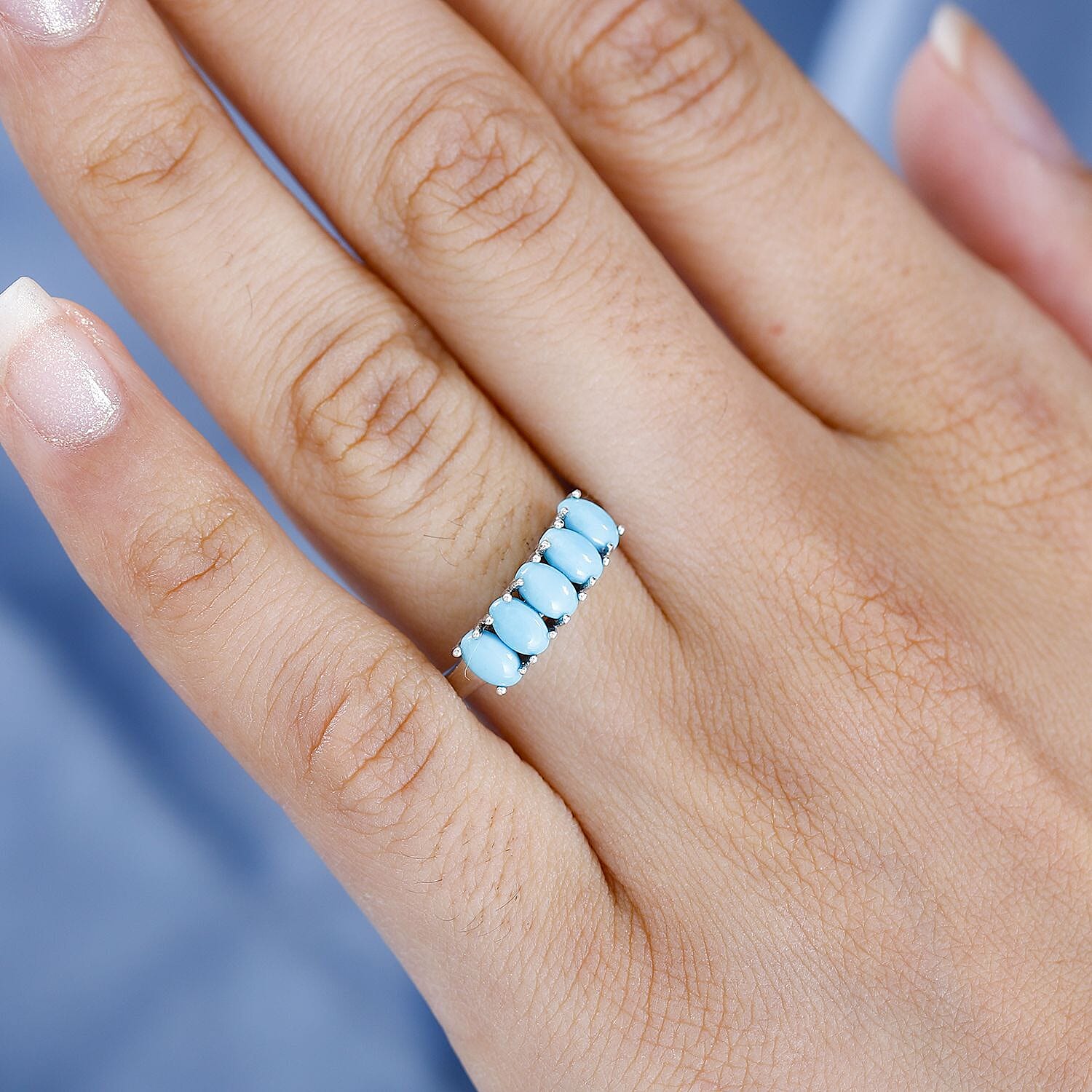 Arizona Sleeping Beauty Turquoise 5 Stone Ring in Platinum Overlay Sterling Silver 1.20 Ct