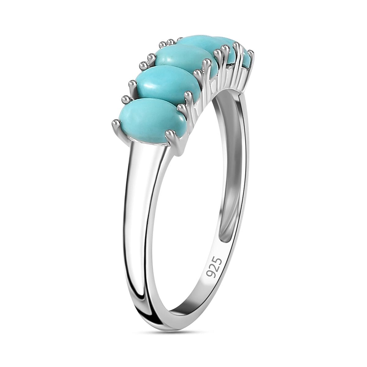 Arizona Sleeping Beauty Turquoise 5 Stone Ring in Platinum Overlay Sterling Silver 1.20 Ct