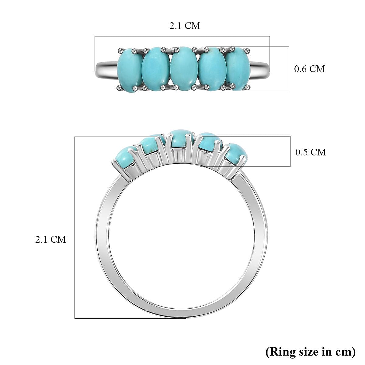 Arizona Sleeping Beauty Turquoise 5 Stone Ring in Platinum Overlay Sterling Silver 1.20 Ct