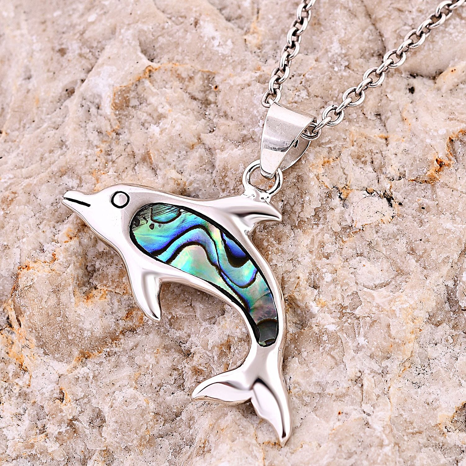 Royal Bali Crystal Bay Collection Abalone Shell Dolphin Pendant  Sterling Silver 4.00 ct