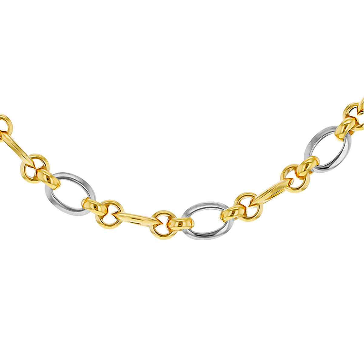 Vicenza Show Stopper- 9K Yellow & White Gold Oval & Round Link Necklace (Size - 17.5), Gold Wt. 9.70 Gms