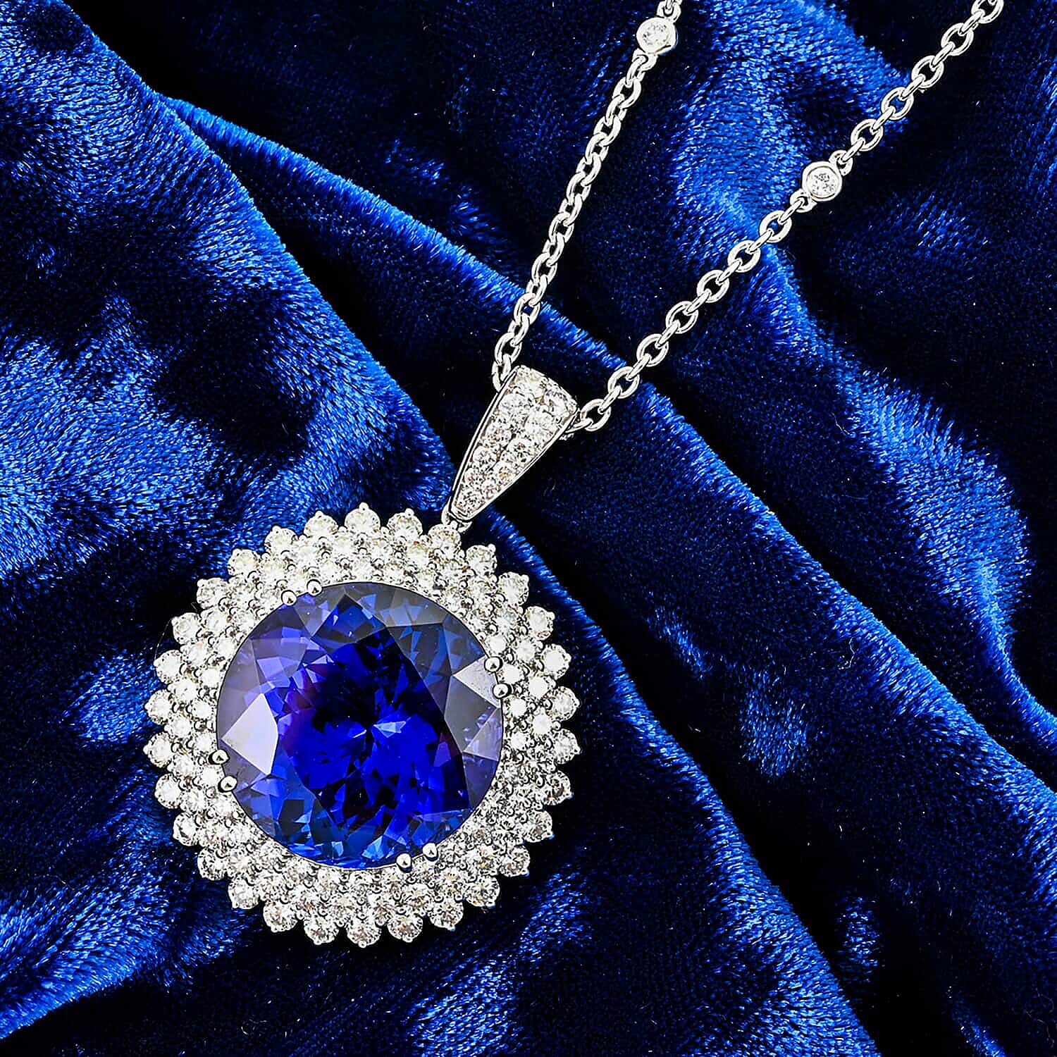 Certified and Appraised RHAPSODY 950 Platinum AAAA Tanzanite, Diamond Necklace 18 Inches 24.70 Ct