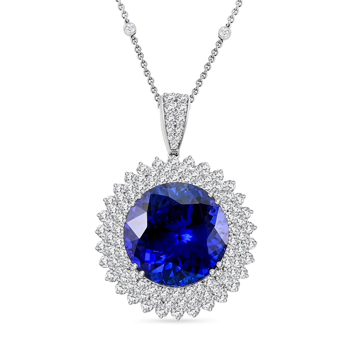 Certified and Appraised RHAPSODY 950 Platinum AAAA Tanzanite, Diamond Necklace 18 Inches 24.70 Ct