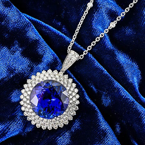 Certified and Appraised RHAPSODY 950 Platinum AAAA Tanzanite, Diamond Necklace 18 Inches 24.70 Ct