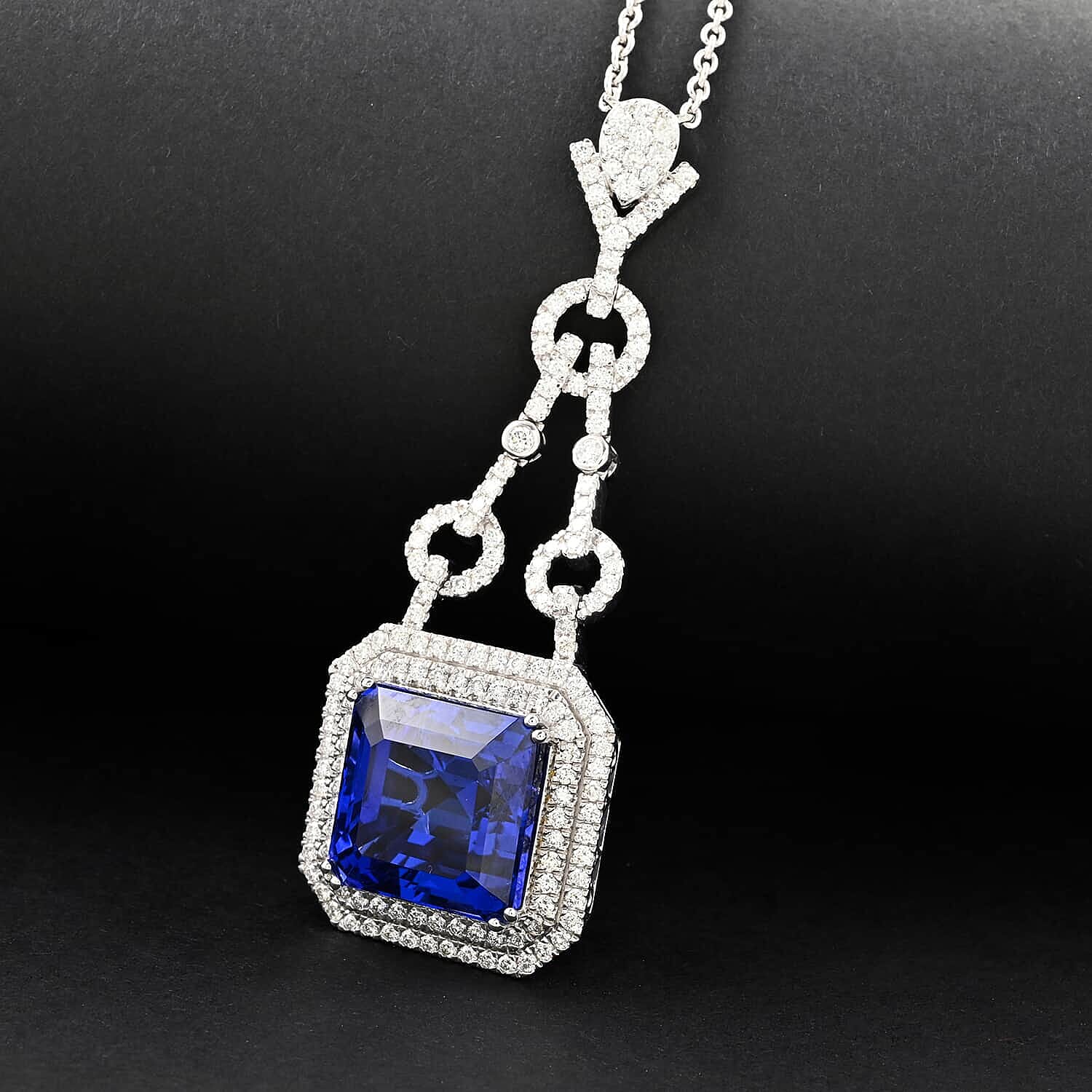 Certified and Appraised RHAPSODY 950 Platinum AAAA Tanzanite, Diamond Necklace 18 Inches 24.85 ct.