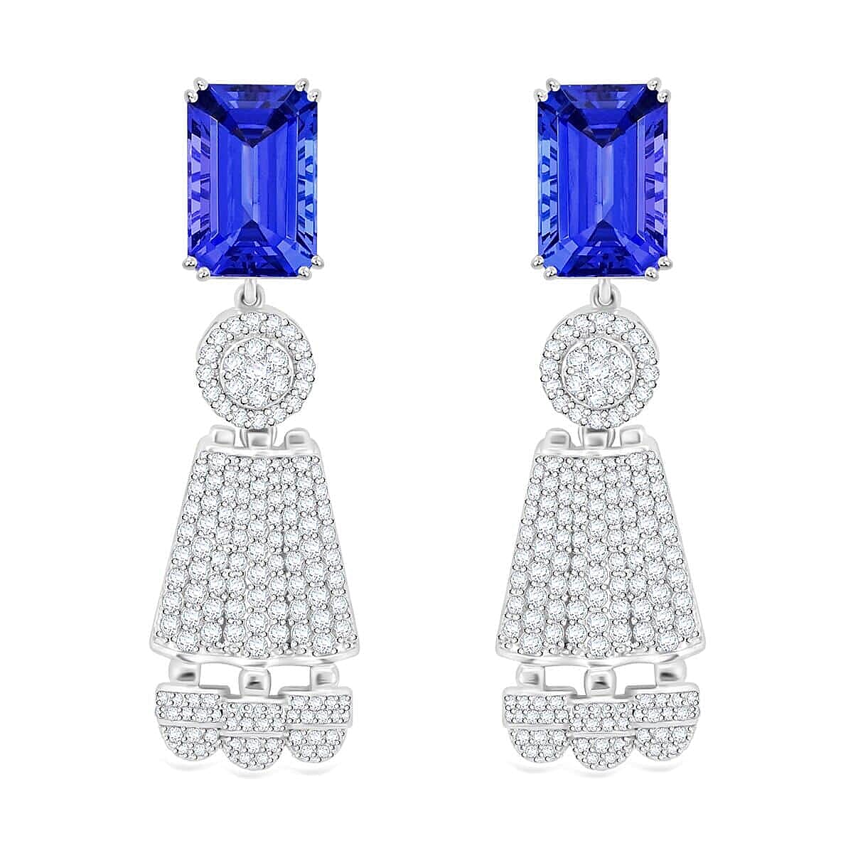 Certified and Appraised RHAPSODY 950 Platinum AAAA Tanzanite, Diamond Dangle Earrings 25.47 ct.