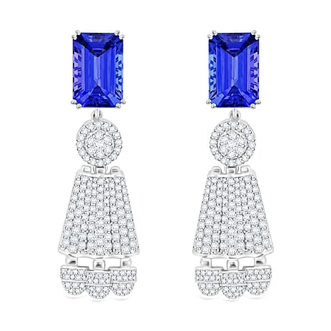 Certified and Appraised RHAPSODY 950 Platinum AAAA Tanzanite, Diamond Dangle Earrings 25.47 ct.