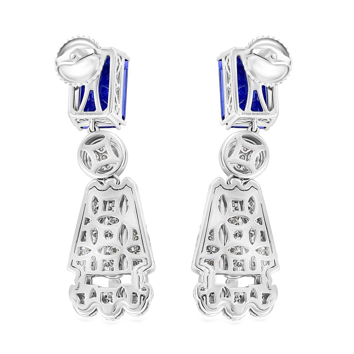Certified and Appraised RHAPSODY 950 Platinum AAAA Tanzanite, Diamond Dangle Earrings 25.47 ct.