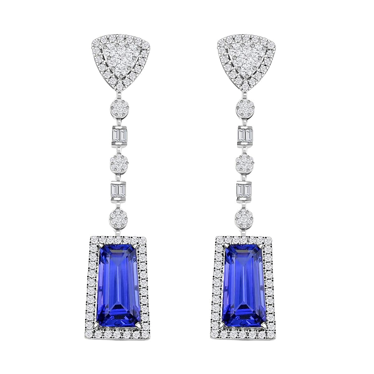 Certified and Appraised RHAPSODY 950 Platinum AAAA Tanzanite and Diamond Dangle Earrings 16.05 ct.