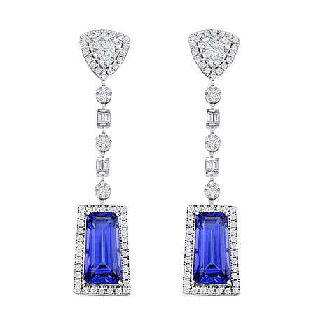 Certified and Appraised RHAPSODY 950 Platinum AAAA Tanzanite and Diamond Dangle Earrings 16.05 ct.