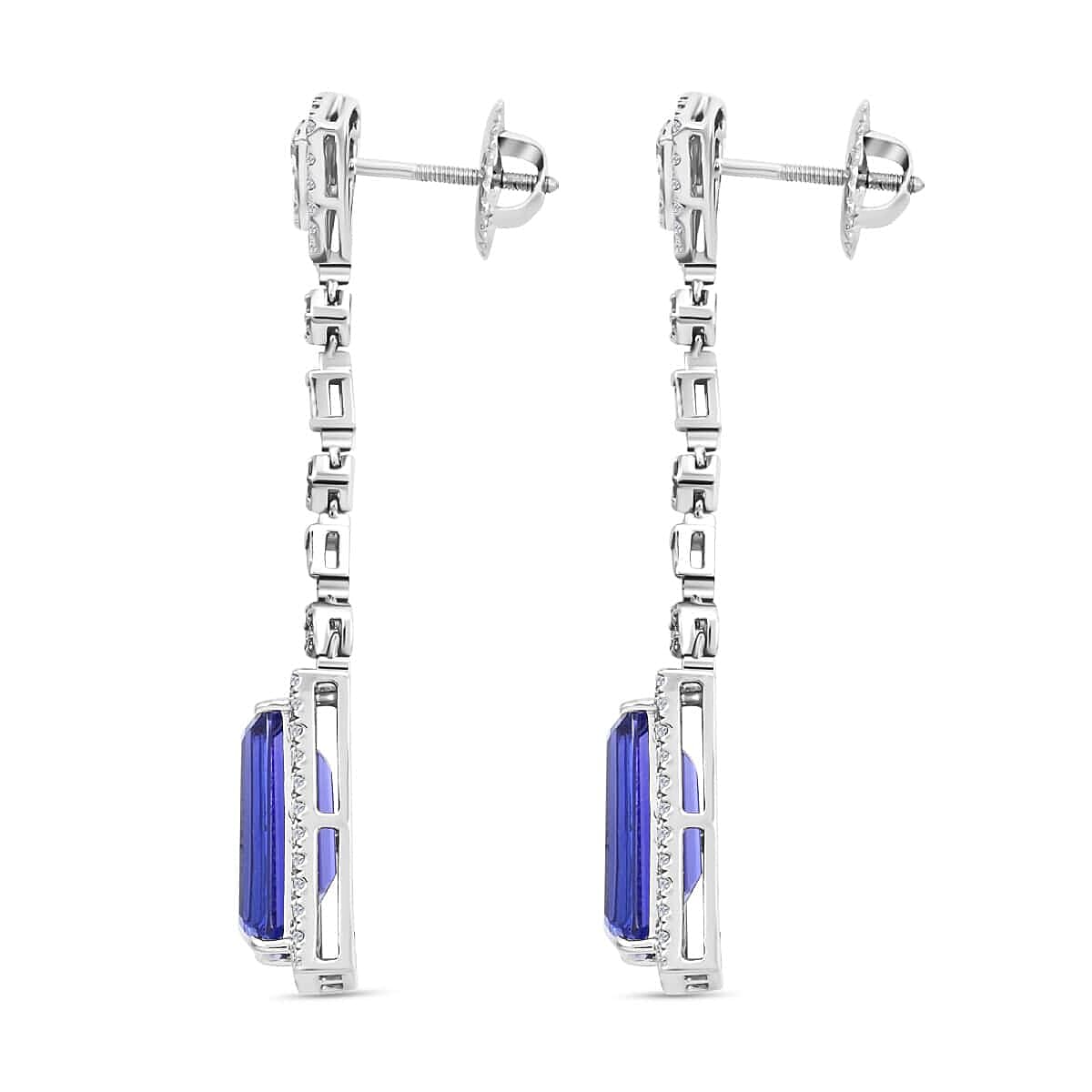 Certified and Appraised RHAPSODY 950 Platinum AAAA Tanzanite and Diamond Dangle Earrings 16.05 ct.
