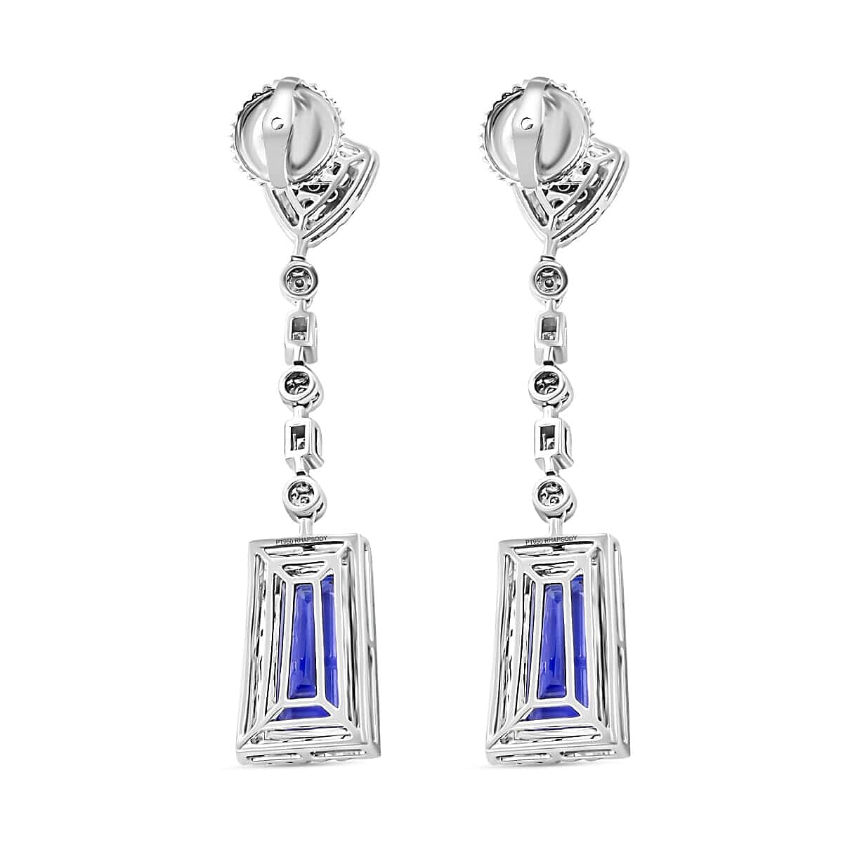 Certified and Appraised RHAPSODY 950 Platinum AAAA Tanzanite and Diamond Dangle Earrings 16.05 ct.