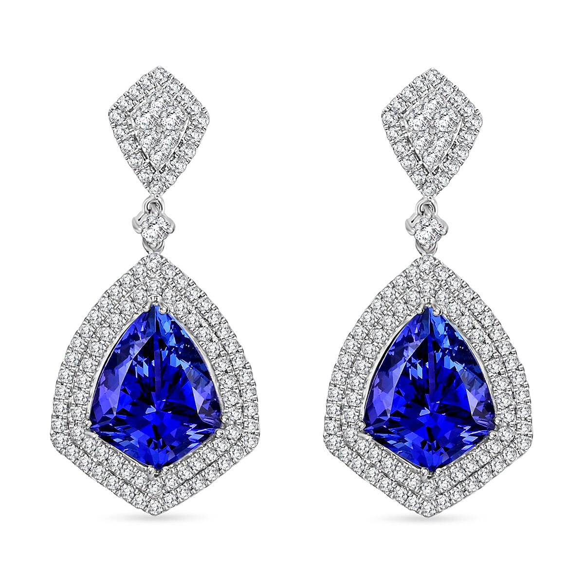 Chairmans Vault Collection - Certified and Appraised RHAPSODY 950 Platinum AAAA Tanzanite, Diamond  (VS-E-F) Earrings 17.45 ct. Pt. Wt. 18.29 Grams