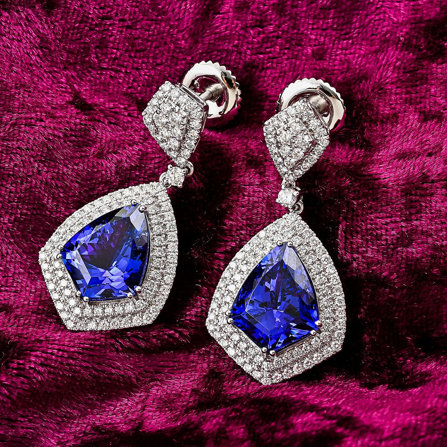 Chairmans Vault Collection - Certified and Appraised RHAPSODY 950 Platinum AAAA Tanzanite, Diamond  (VS-E-F) Earrings 17.45 ct. Pt. Wt. 18.29 Grams
