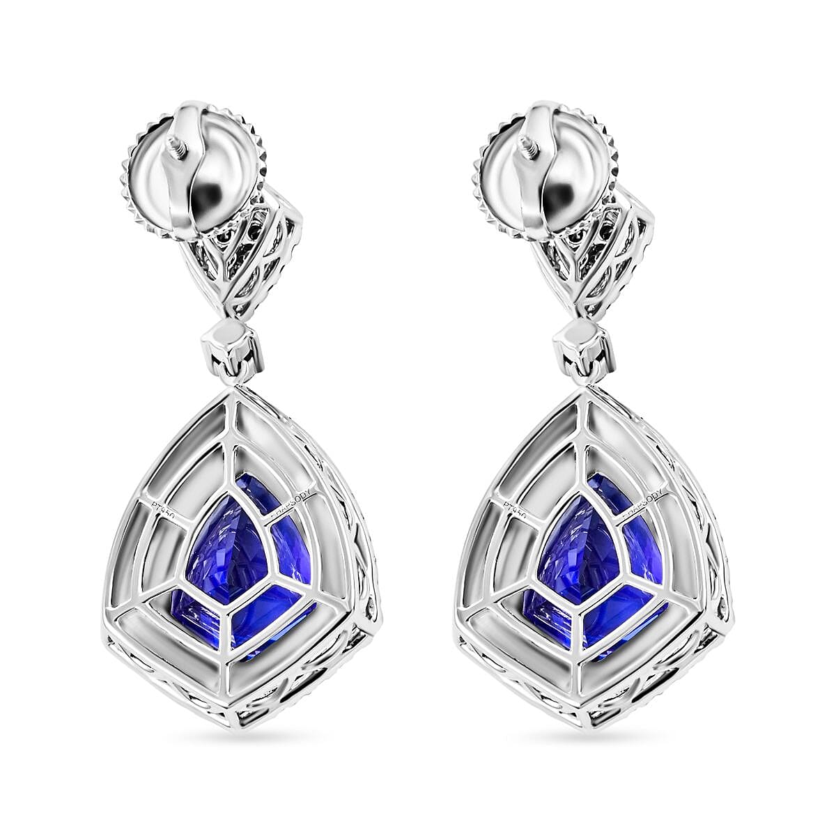 Chairmans Vault Collection - Certified and Appraised RHAPSODY 950 Platinum AAAA Tanzanite, Diamond  (VS-E-F) Earrings 17.45 ct. Pt. Wt. 18.29 Grams