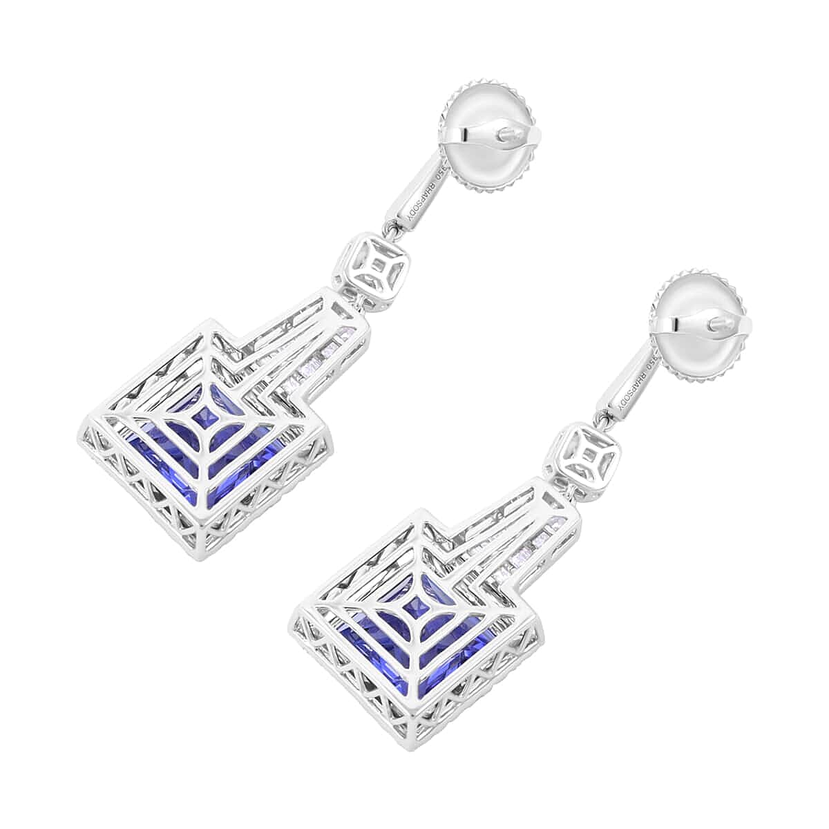 Certified and Appraised RHAPSODY 950 Platinum Princess Cut AAAA Tanzanite, Diamond Earrings 24.05 Ct