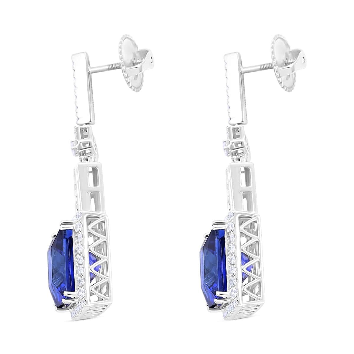 Certified and Appraised RHAPSODY 950 Platinum Princess Cut AAAA Tanzanite, Diamond Earrings 24.05 Ct