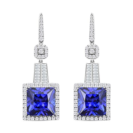 Certified and Appraised RHAPSODY 950 Platinum Princess Cut AAAA Tanzanite, Diamond Earrings 24.05 Ct