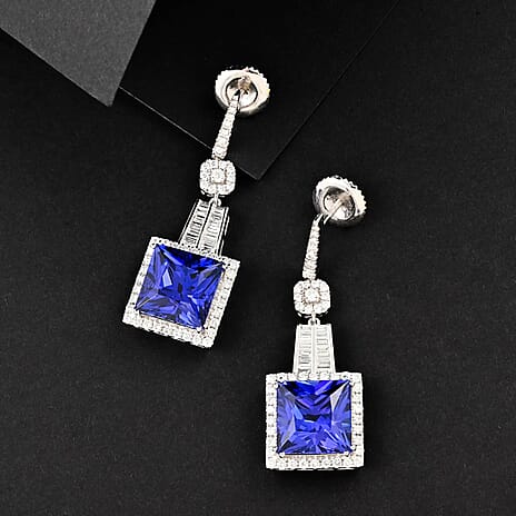 Certified and Appraised RHAPSODY 950 Platinum Princess Cut AAAA Tanzanite, Diamond Earrings 24.05 Ct