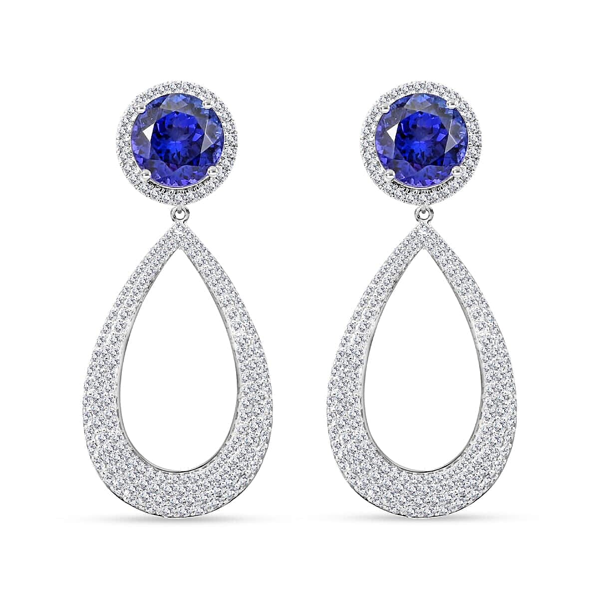 Certified and Appraised RHAPSODY 950 Platinum AAAA Tanzanite, E-F VS Diamond Earrings 18.65 ct.