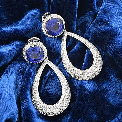 Certified and Appraised RHAPSODY 950 Platinum AAAA Tanzanite, E-F VS Diamond Earrings 18.65 ct.