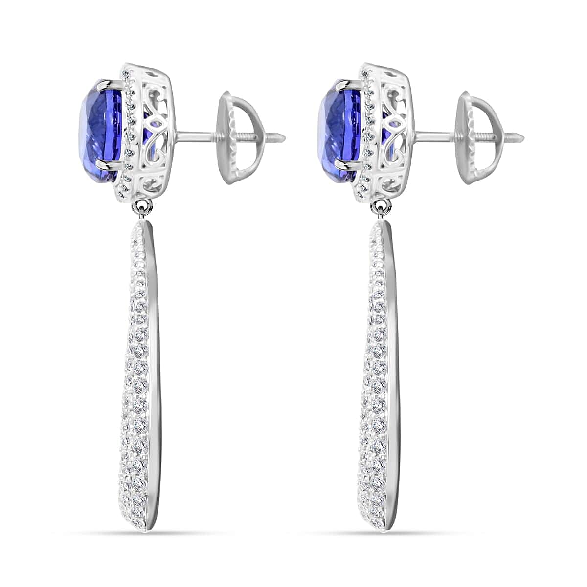 Certified and Appraised RHAPSODY 950 Platinum AAAA Tanzanite, E-F VS Diamond Earrings 18.65 ct.