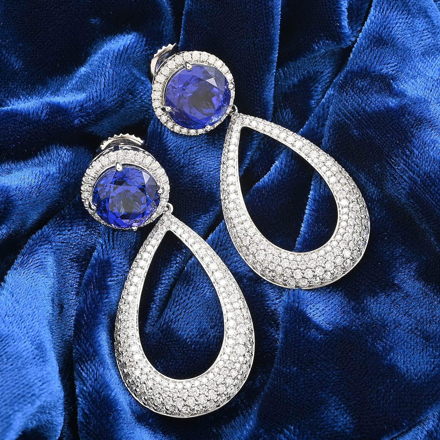 Certified and Appraised RHAPSODY 950 Platinum AAAA Tanzanite, E-F VS Diamond Earrings 18.65 ct.