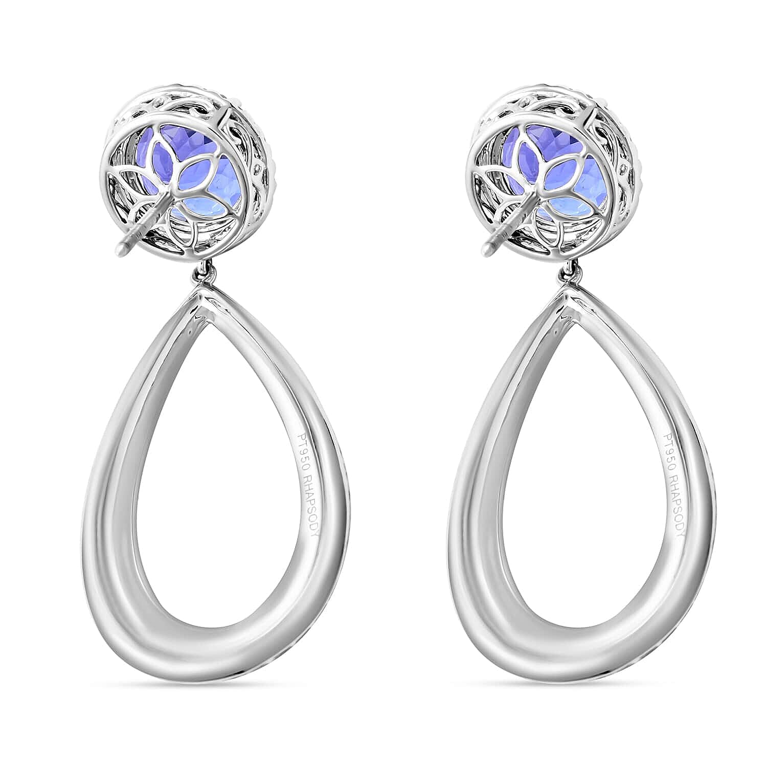 Certified and Appraised RHAPSODY 950 Platinum AAAA Tanzanite, E-F VS Diamond Earrings 18.65 ct.