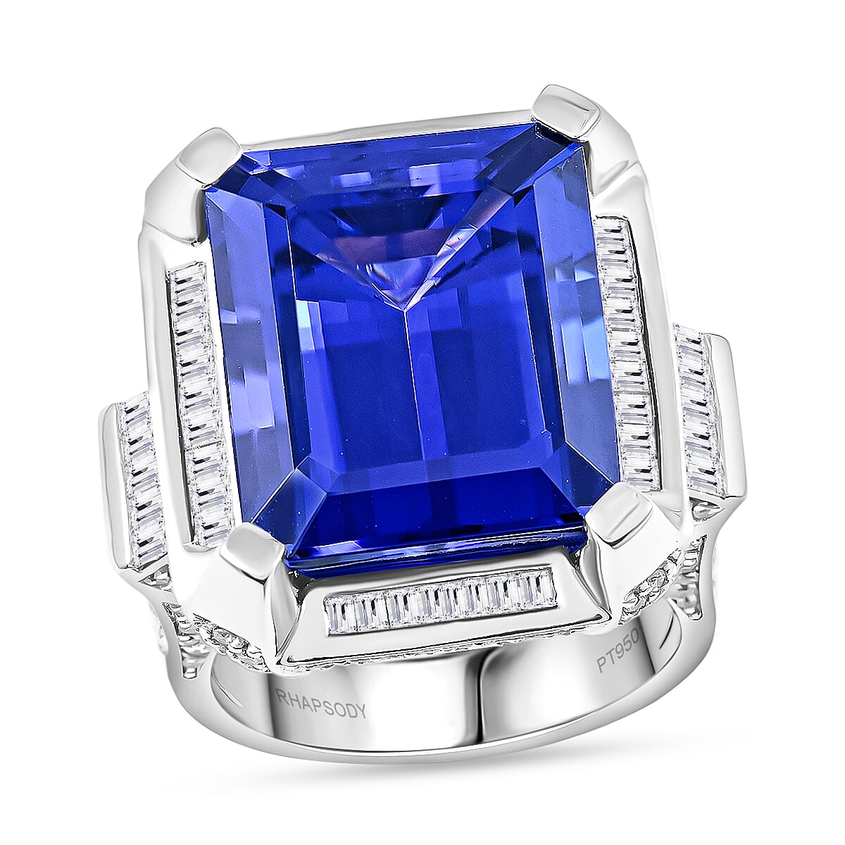 Certified and Appraised RHAPSODY 950 Platinum AAAA Tanzanite and White Diamond  VS Ring 22.73 ct.
