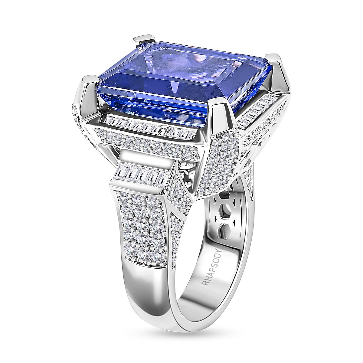 Certified and Appraised RHAPSODY 950 Platinum AAAA Tanzanite and White Diamond  VS Ring 22.73 ct.