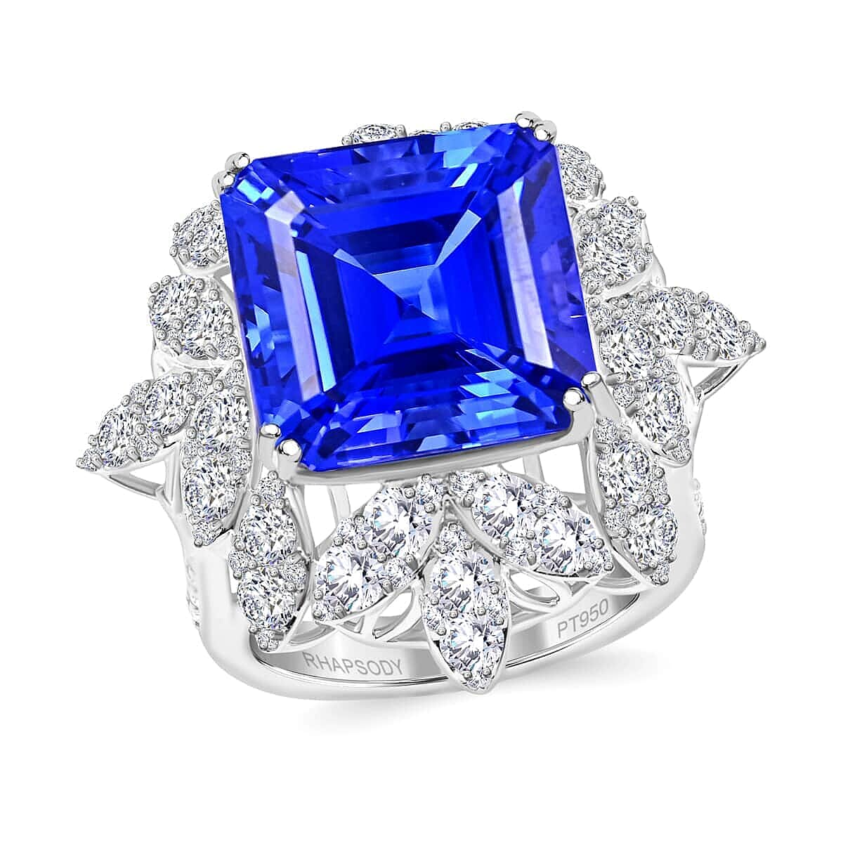 Certified and Appraised RHAPSODY 950 Platinum AAAA Tanzanite and E-F VS Diamond Ring 20.85 ct