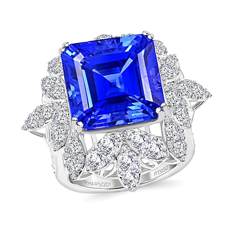 Certified and Appraised RHAPSODY 950 Platinum AAAA Tanzanite and E-F VS Diamond Ring 20.85 ct
