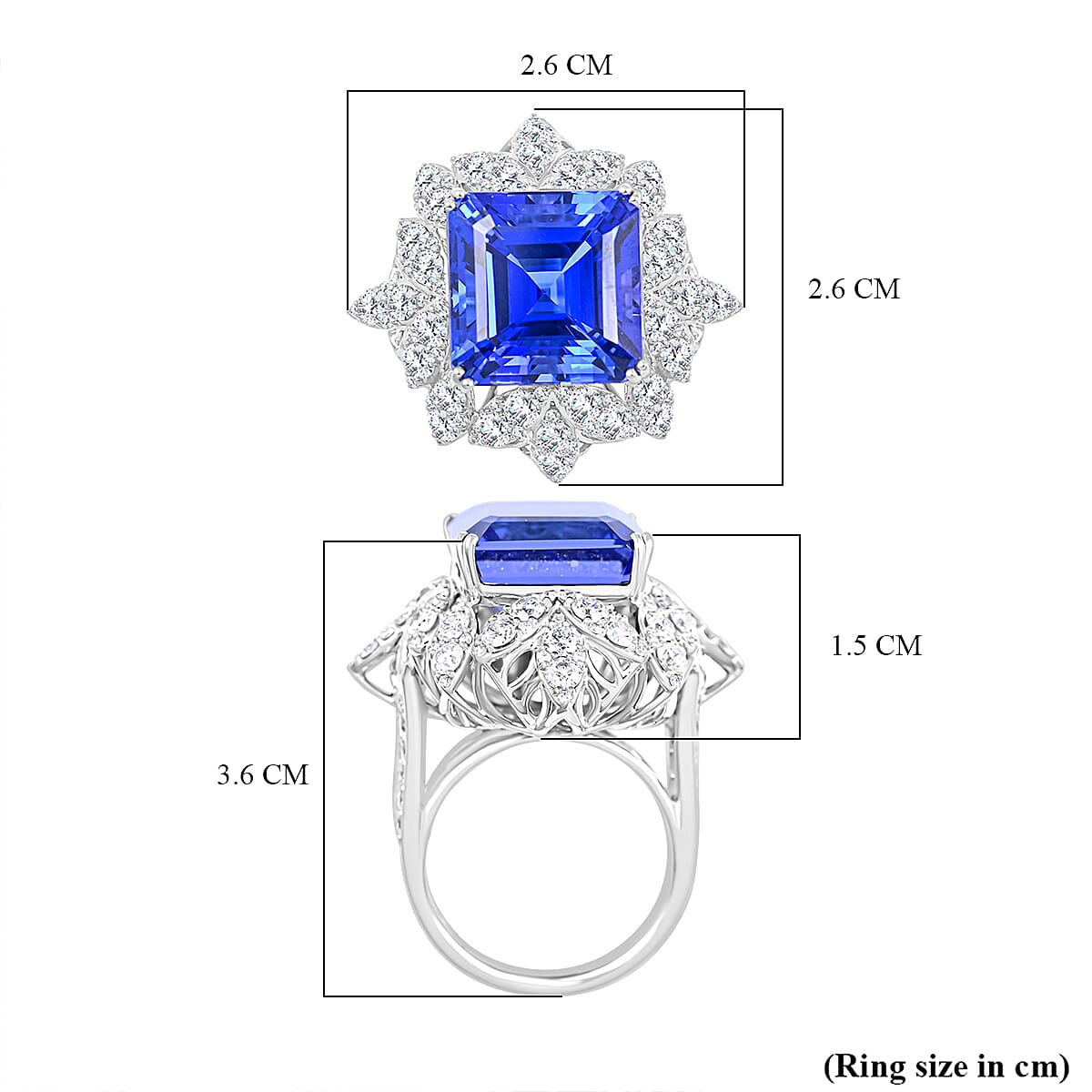Certified and Appraised RHAPSODY 950 Platinum AAAA Tanzanite and E-F VS Diamond Ring 20.85 ct