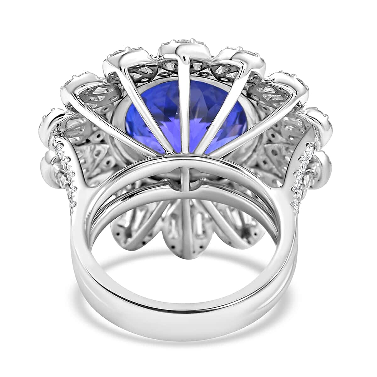 Certified and Appraised RHAPSODY 950 Platinum AGI Certified AAAA Tanzanite & (VS-E-F) White Diamond Ring 13.71 Ct, Platinum Wt. 19.00 Gms.