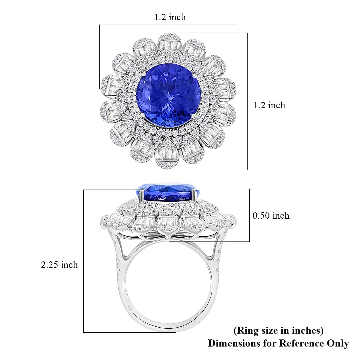 Certified and Appraised RHAPSODY 950 Platinum AGI Certified AAAA Tanzanite & (VS-E-F) White Diamond Ring 13.71 Ct, Platinum Wt. 19.00 Gms.