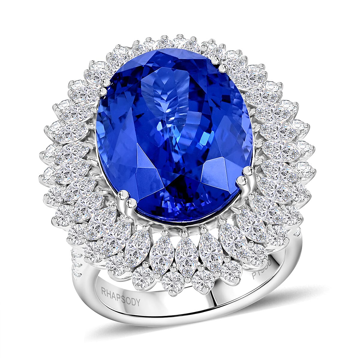 Chairmans Vault Collection - Certified & Appraised RHAPSODY 950 Platinum AAAA Tanzanite & Diamond Ring 19.60 Ct, Platinum Wt. 18.56 Gms.